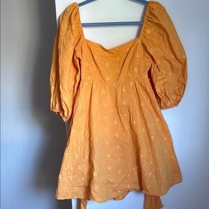 Orange Puff Sleeve Dress
